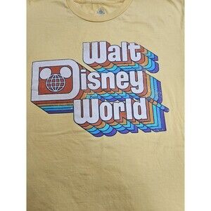 Walt Disney World T-Shirt Women's Large Yellow Retro Style Disney Parks EUC